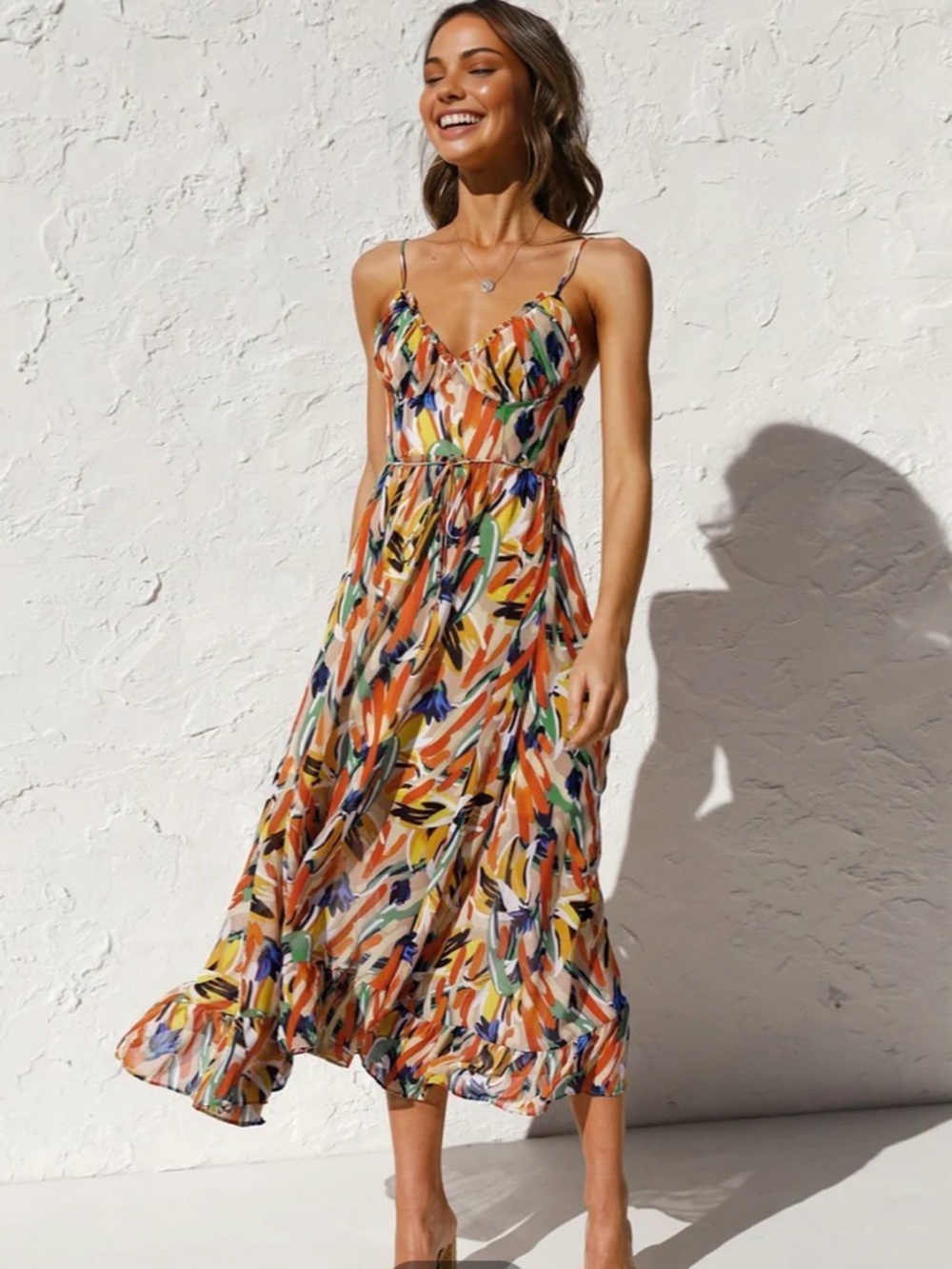 Commense Multi Color Print Cami Midi Dress. Size X-Small